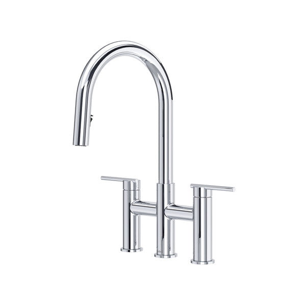 Lateral Bridge Pull-Down Kitchen Faucet With C-Spout