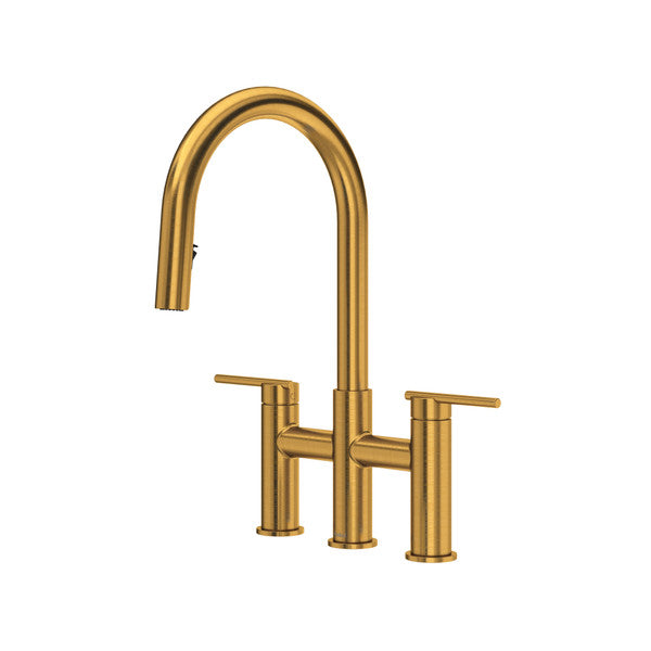 Lateral Bridge Pull-Down Kitchen Faucet With C-Spout