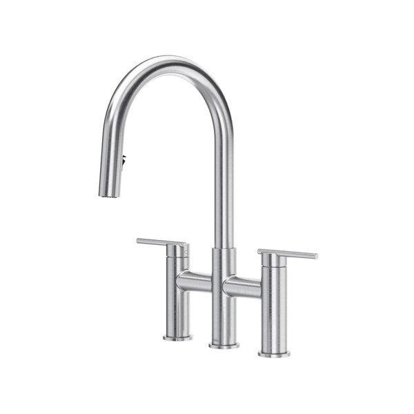 Lateral Bridge Pull-Down Kitchen Faucet With C-Spout